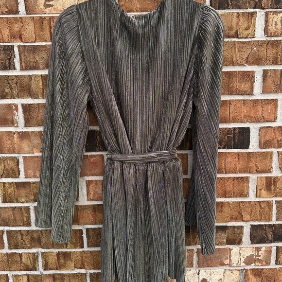 Lulu's Shimmering Silver Wrap Midi Dress - Picture 6 of 6